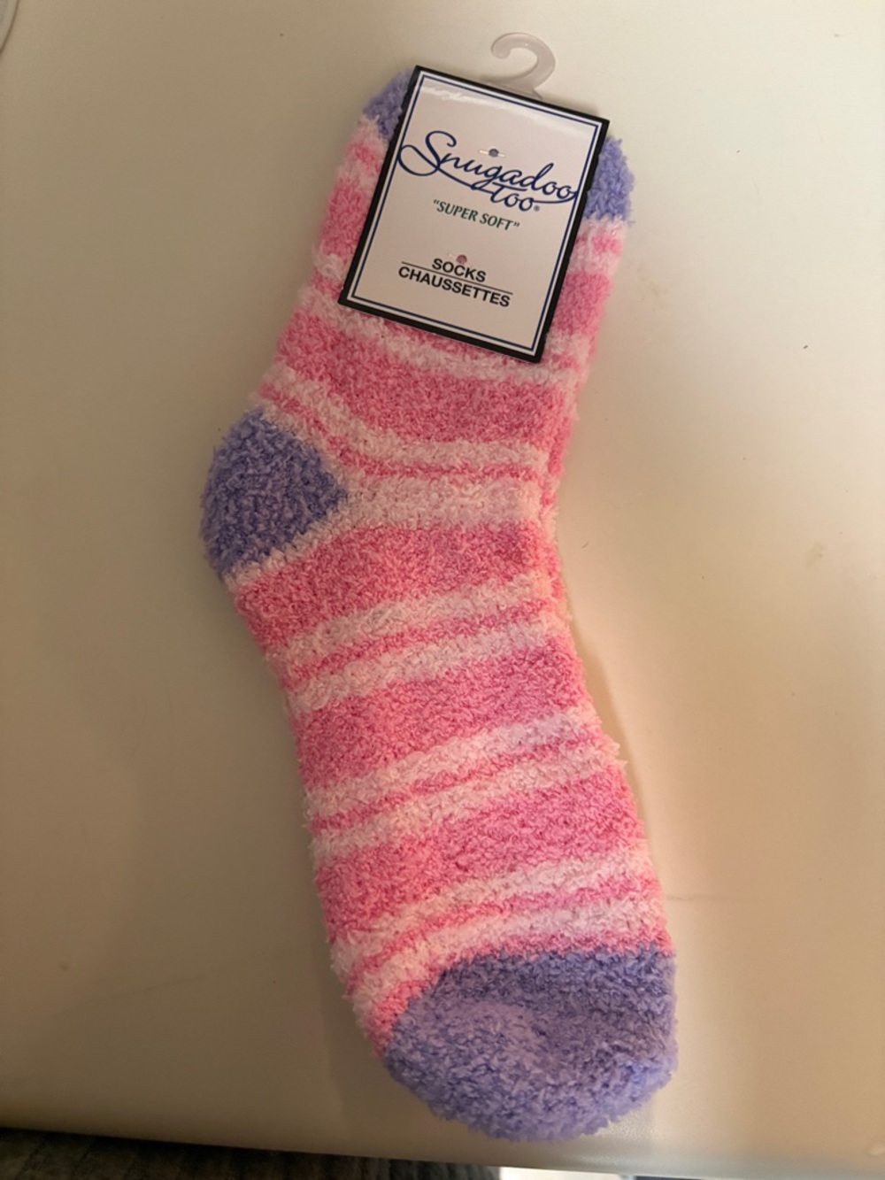 SO Pink & Lavender Striped Fuzzy Lounge Socks